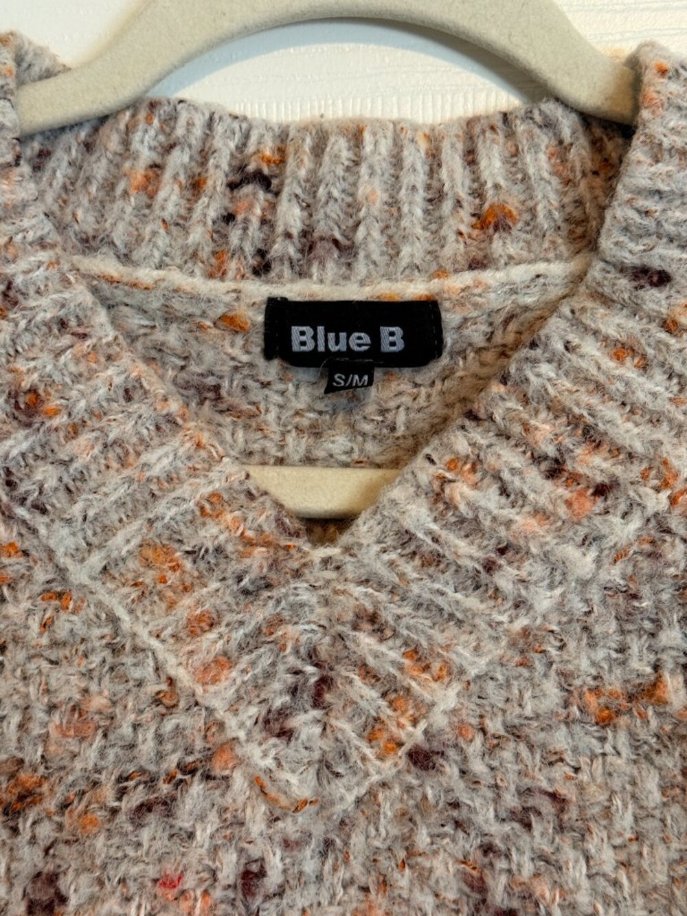 Blue B Oatmeal Speckled Confetti Knit Oversized V-Neck Sweater S/M - Picture 5 of 5